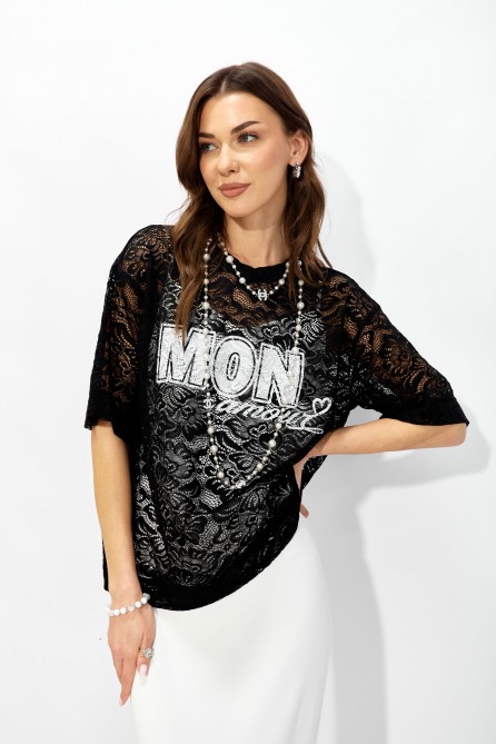 Блуза 4351 (черный+белая печать)