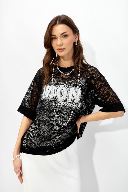 Блуза 4351 (черный+белая печать)